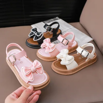 New Fashion High Quality Princess Sandals for Girls Summer Bow All-Match for Students' Wear Flat PVC Rubber Insole