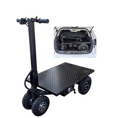 Small Electric Flatbed Cart Cargo Hand Truck Foldable Portable Mover Assisted Trolley Sand-pulling Cart Construction Sites