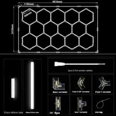 LED Hexagon Honeycomb Garage Work Lights for Workshop Warehouse & Office-Aluminium IP55 110-220V