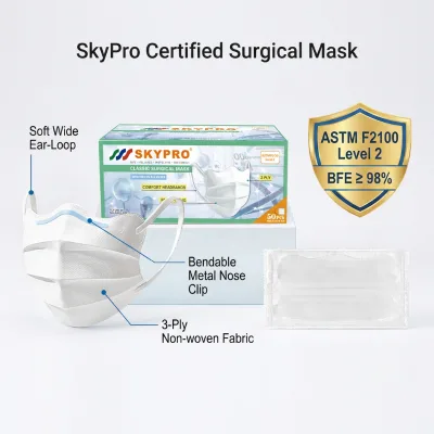 Skypro SM117 Disposable 3Ply Breathable Wave Shaped Masks Adjustable Nose Clip Earloop Dustproof Safety Respirators