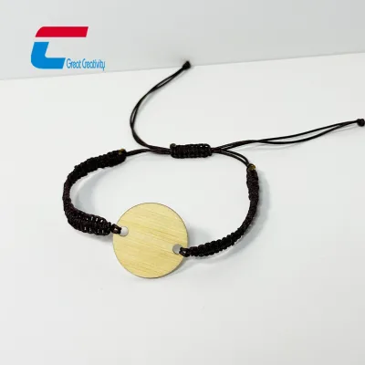 Custom Logo Rfid Woven Handmade Wooden Tag Nfc Ntag 213 Knot Closure Rope Wristband Nfc Bracelet