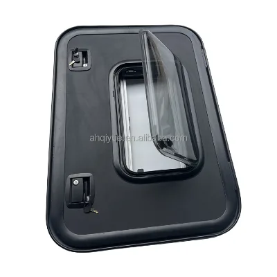 Double Lock Teardrop RV Access Door Aluminum RV Door with Push Window Gas Support Rod