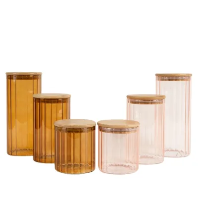 Round Airtight Coffee Tea Spice Glass Jar Kitchen Organizer Storage Bottles Sealed Glass Food Storage Jars with Bamboo Lid