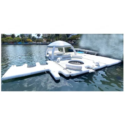 Summer Pool or Beach Seaside Funny Adult 10 Persons Floating Island Water Park Inflatable Floating Platform Jet Ski Dock