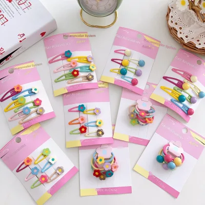 Children's Candy-Style Flower Hair Clips Headbands-Jelly Bean BB Bang Clips Gentle-On-Hair Rubber Bands Ties-Acrylic Japan