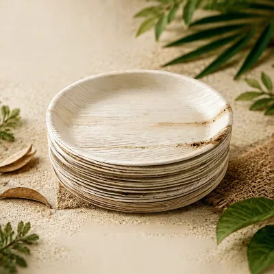 Wholesale Disposable bamboo Biodegradable Palm Leaf Plate Dish Eco-Friendly Round 6 Inch Engraving
