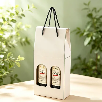 Premium Portable Hot Stamping Embossed Lamination Recyclable Cardboard Custom Logo Double Red Wine Bottle Handheld Gift Box
