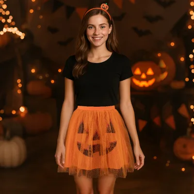 Halloween Pumpkin White Ghost Skull Skirt Set Cosplay Holiday Party Costume Props