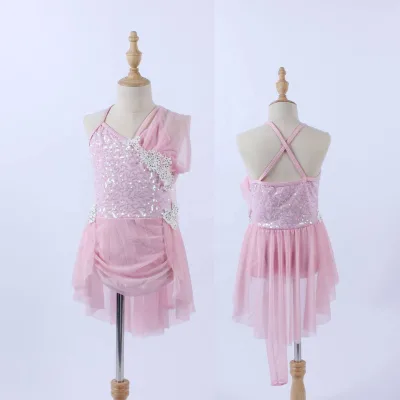 Lyrical Dance Dress for Girls Pole Dance Luxury Flash Drill Competition Performance Pink Dance Dress
