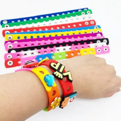 18CM 21CM Wholesale Silicon Rubber Snap Button Kid Silicone Wristband Pin Charm Bracelet With Hole