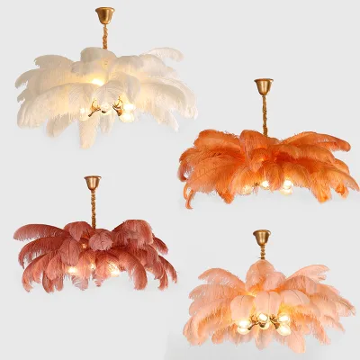 Hot Selling Feather Pendant Lamp, Copper Pendant Lamp, Ostrich Feather Pendant Lamp, Living Room, Villa, Apartment Pendant Lamp