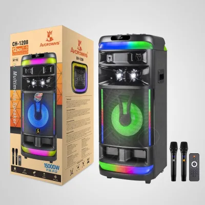 High Quality 12inch Portable Bass Treble Wireless AC Powered Plastic Speaker System 100W High Power Outdoor RGB LED Light