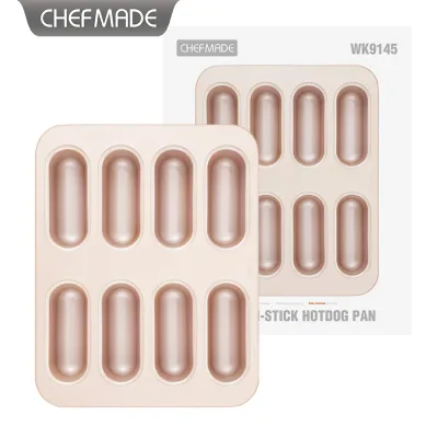 Xuechu Golden Carbon Steel 8-Cell Nonstick Hot Dog Pan Oval Loaf Baking Mold for Oven Use