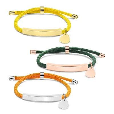 Wholesale Adjustable Custom Personalized ID Couple Bracelet Custom Engraved Hand Braided Rope Wrist Bracelets