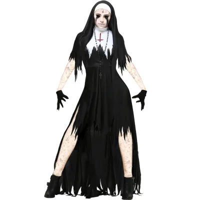 S-XXXL European and American Halloween Echo Zombie Nun Costume Cosplay Role Play Vampire Devil Outfit for Women Adults