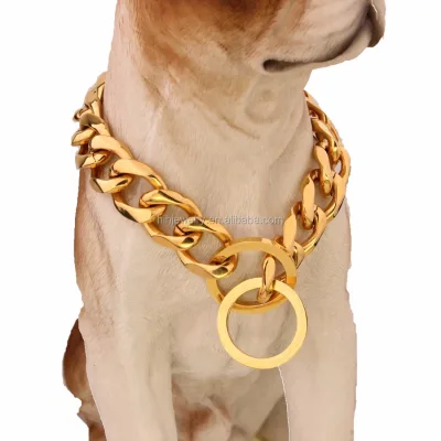 Gold Stainless Steel Pet Chock Metal Chain Dog Training Collar Necklace