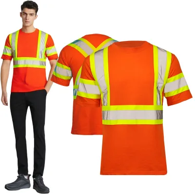 Class 1 Hi Vis Cotton Short Sleeve Contrast Safety Orange Work T - Shirt With Custom Logo