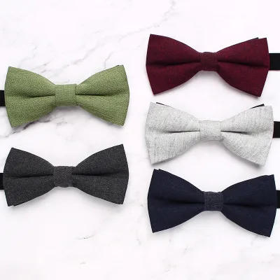 Wholesale Men's Solid Color Simple Cotton Bowtie Fashion Casual Bow Tie for Business