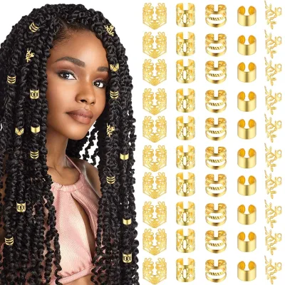 Metal Dreadlock Cuffs Adjustable Braids Hair Rings Hollow Loc Tube Beads Hair Jewelry for Women Twists Locs Hairstyle