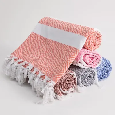 100% Cotton Turkish Beach Towel, Diamond Pattern Hammam Towel With Tassels, 40*70in Quick Dry Lightweight Travel Bath Towel