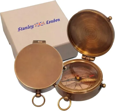 Vintage Solid Brass Pocket Compass with Shiny Finishing and Pointer Dial Display Multiple Styles for Outdoor Activity Camping
