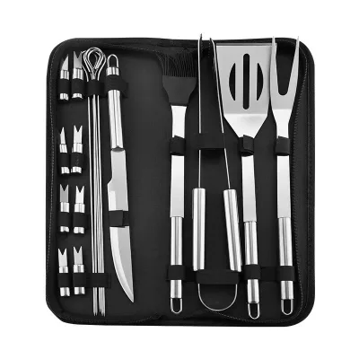 Stainless Steel Small Tube Handle 5-Piece BBQ Grilling Tool Set Cloth Bag for Outdoor Barbecue Fork Spatula Combination Tools