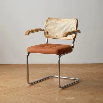 Hot Selling Modern Rattan Velvet Upholstered Dining Chair Metal Frame Back Armless Wood Chairs