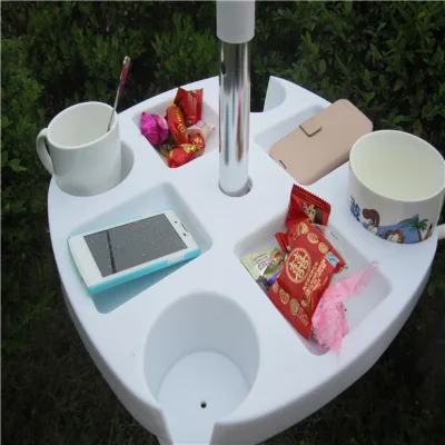 Professional Design White Plastic Beach Umbrella Tables With 4 Cup Holders Beach Umbrella Tray