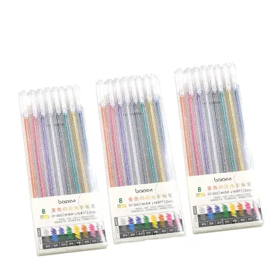 Art 8 Colors Glitter Gel Pens 0.5mm Tip PP Material Metallic Vibrant Sparkle Colorful Pen for Office & School Use
