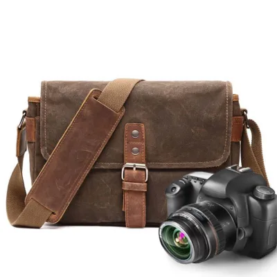 Vintage Small Leather Shoulder Bag Waxed Canvas Flap Crossbody Messenger Sachel for Men Women for Travel Digital Gear/Camera