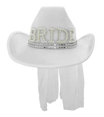 White Cowboy Hat Bride Letter Cowgirl Top Hat Eyeglasses Women Party Headwear Night Club Outfit