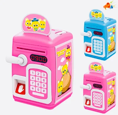 Red Blue Color 25cm Length 12 Buttons Cartoon Preschool Educational Toys Fingerprint Money Bank Box Toys with Light for Kids