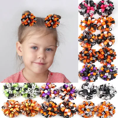 Halloween 2.5-Inch Children'S Hair Clips Halloween Ball Flower Hair Accessories Threaded With Children'S Girls Hair Clips