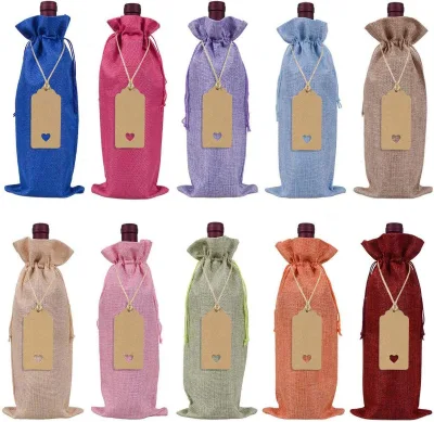Factory Price Linen Jute Burlap Giveaway Bags Bridal Shower Gifts Pouch for Wine Accessories Textile Packaging