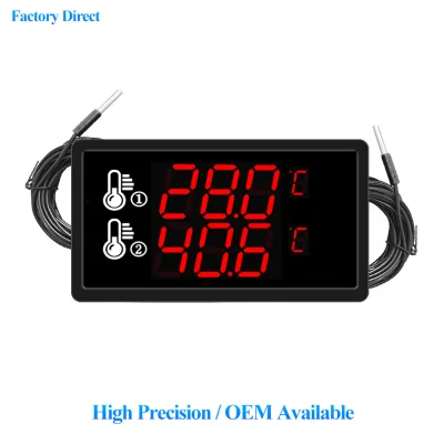 Industrial Dual Temperature Display Detector Waterproof Probe ABS Housing Temperature Alarm Monitor for Cold Chain Monitoring CE
