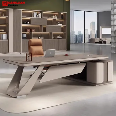 High-Level E1 Melamine Office Desk Luxury Boss Desk Foldable Automatic Premium Wooden Office Furniture for Home Hospital Use