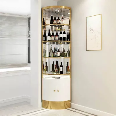Modern Luxury Kitchen & Living Room Corner Wine Cabinet with Panel Design Stainless Steel & Glass Home Furniture