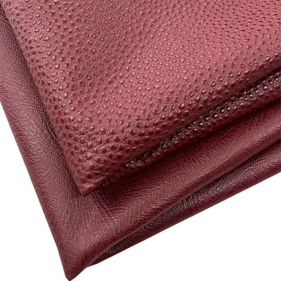 Fashionable Genuine Cowhide Leather in Wine Red with Ostrich Feet & Water Droplet Patterns for Luggage Shoes Furniture Handbags