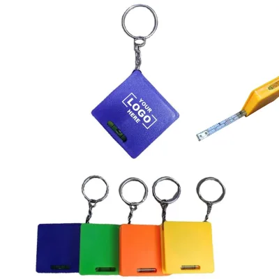 Custom Logo 1m Portable Square Spirit Level Steel Tape Measure Mini Plastic Keychain for Promotional Gift