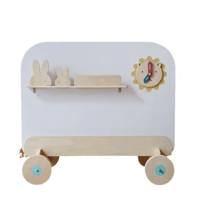 Double Sided Kids Drawing Board with Bookshelf 2 in 1 Activity Center for Reading Painting and Storage Floor Standing Toy