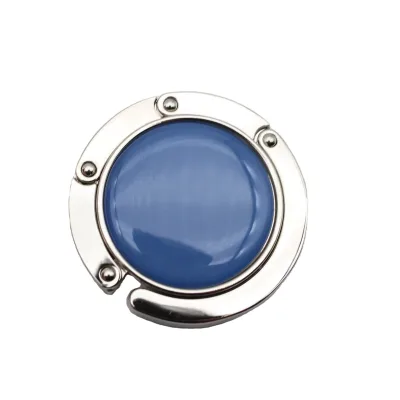 Foldable Round Blue Enamel Metal Bag Hook Portable Table Edge Handbag Hanger Purse Holder for Restaurant Office Daily Use Gift