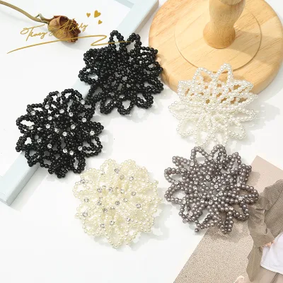 Tracy & Herry Ladies Handmade Pearl Bun Cover Hair Accessory Headpiece Bridal Girl Wedding Women Pearl Beaded Headwear