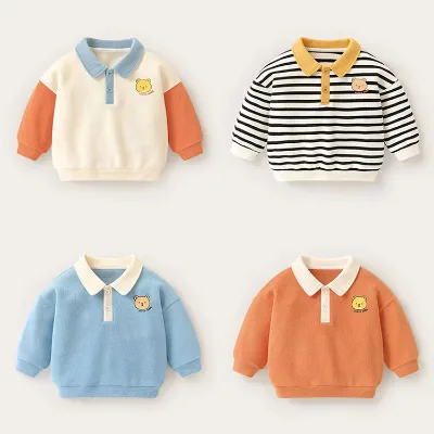 Baby Sweatshirts Striped Solid Color Knit Sweater Hoodie Baby Turn Down Collar Baby Hoodies