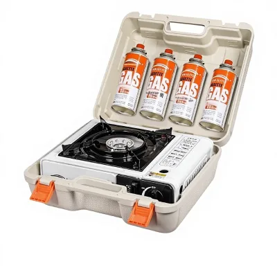 Portable One-Piece Outdoor Gas Stove with Butane Fuel Windproof & Flameout Protection Full Set for 3-5 People Camping Field Use