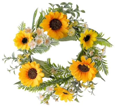 Artificial Sunflower Door Wreath Plastic Candle Ring Hanging Greenery for Front Door Wall Halloween Wedding Party Decoration