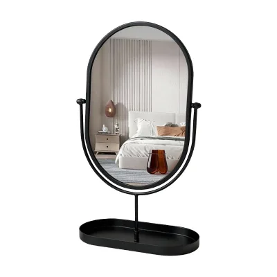 Hot Sales Wholesales Makeup Organizer Mirror Desk Table Mirror Black Gold Color Stand