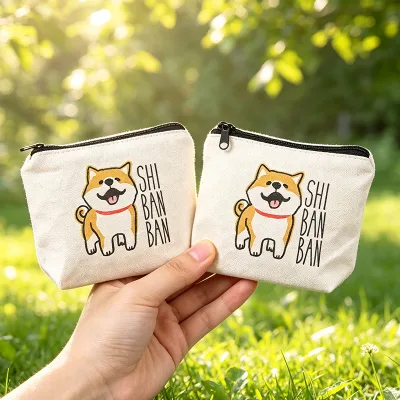 Japanese Style Shiba Dog Canvas Coin Dust Bag Mini Zipper Storage Pouch for Daily Use