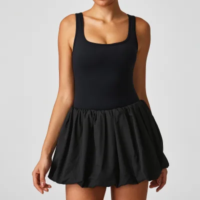 Women's Bubble Hem Tennis Dress Sleeveless Square Neck Athletic Romper Workout Golf Active Dress Bodysuit Jumpsuit Wholesale