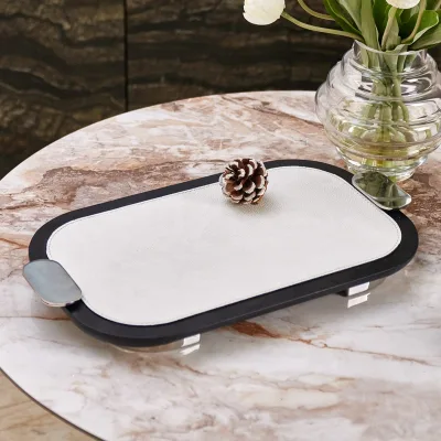 Luxury Walnut & Titanium Gold Modern Rectangular Storage Trays for Living Room Kitchen Bathroom with Customized Color