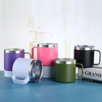 Powder Coated Double Wall Stainless Steel Tumbler Insulated Coffee Cup With handle